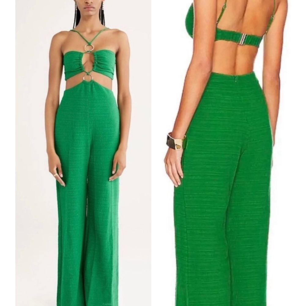 Rumer Amoura Green Halter Jumpsuit w Cut Outs NWT